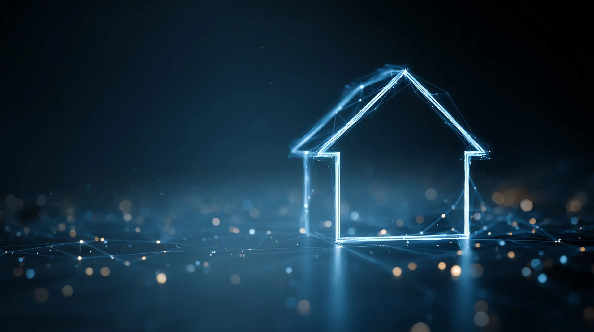 Silhouette lumineuse d’une maison sur fond bleu nuit, symbole du diagnostic immobilier